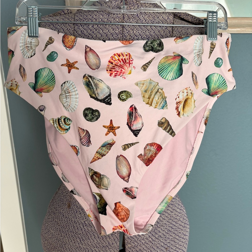 Seashell Print High-Waist Bikini Bottom - Pink